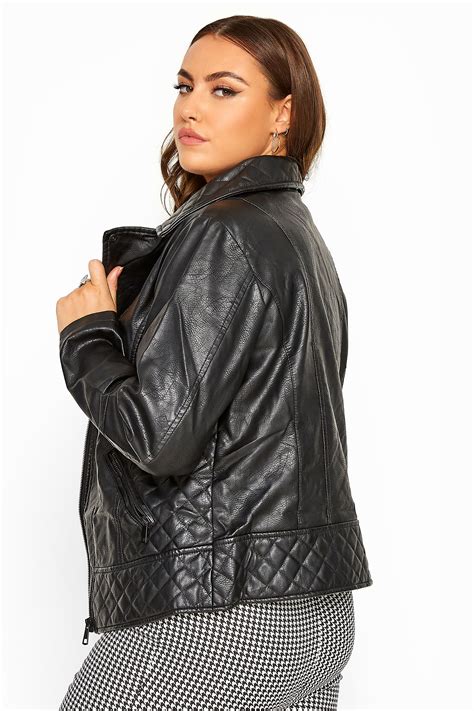 Black Quilted Vegan Leather Biker Jacket Yours Clothing