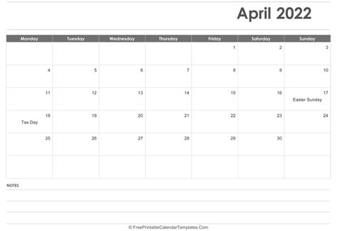 April 2022 Calendar Printable With Holidays