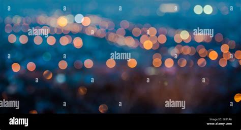 Panorama City Blurring Lights Abstract Circular Bokeh On Blue