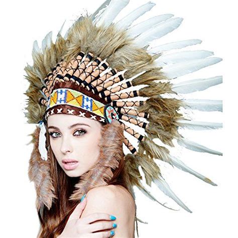 Native American Indian Headdress Feathers Head Piece Warbonnet Short White Review Indian