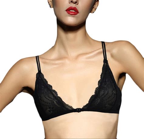 Lady Front Closure See Through Lace Bra Wireless Unpadded Bralette Cup