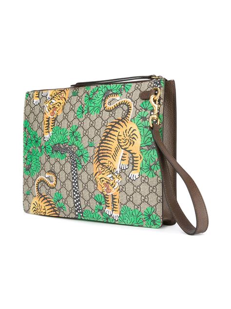 Gucci Leather Bengal Tiger Print Pouch In Green For Men Lyst