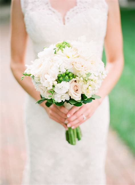 Brides posy bouquet white or ivory roses/ red berries winter wedding/xmas bride. Peach and White Bouquet With Green Berries - Elizabeth ...