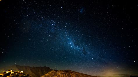 Starry Sky Night Mountains Radiance Glitter 4k