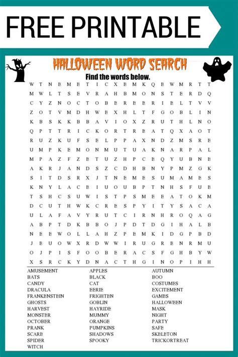 Free Halloween Word Search Printable Worksheet With 30
