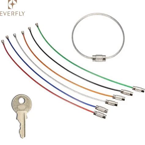 Wholesale Screw Lock Stainless Steel Cable Key Ring Keychain Wire Rope