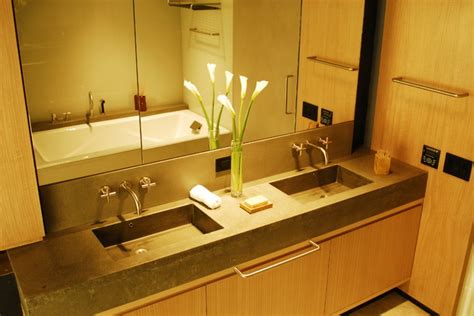 You can get sinks in oval, round, square or rectangular shapes. Concrete bathroom countertop with double sink - Modern ...