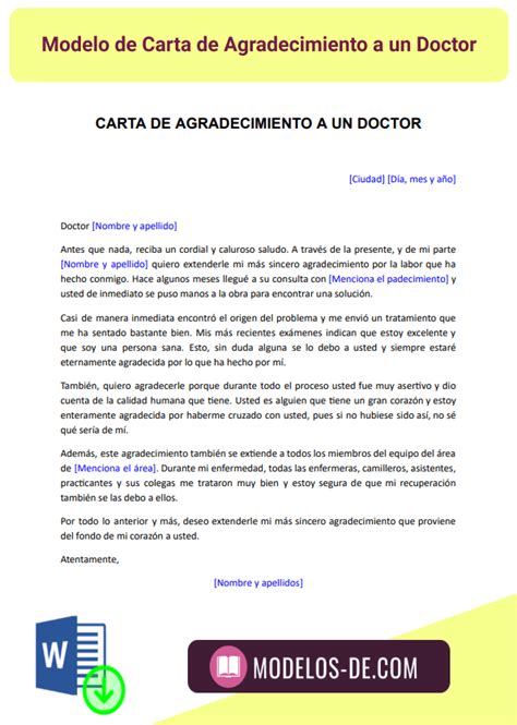Modelo De Carta De Agradecimiento A Un Doctor En Word