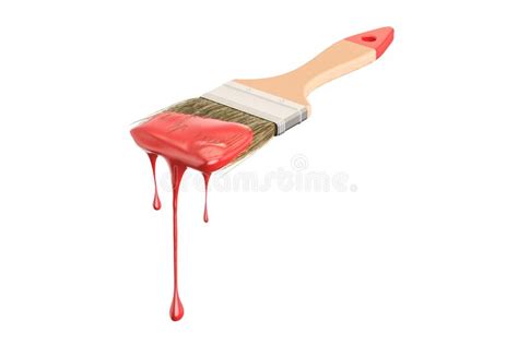 Paintbrush With Red Paint 3d Rendering Stock Illustration