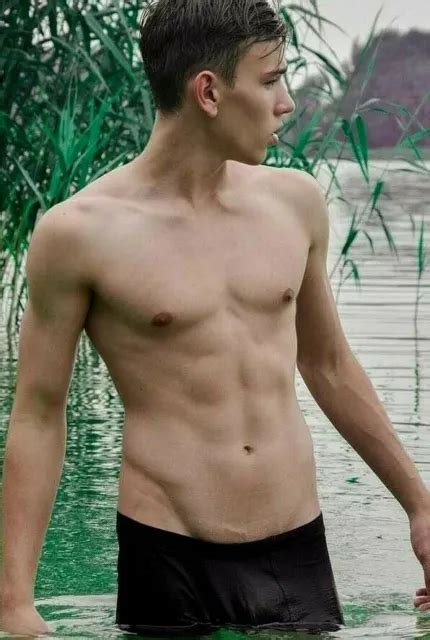 Shirtless Male Muscular Lean Swimmers Build Beefcake Lake Jock Photo
