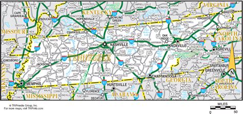Tennessee State Road Map Tourist Map Of English