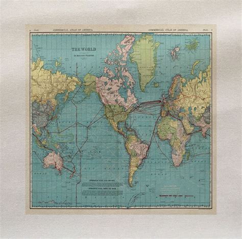 World Map Atlas Fabric Panel