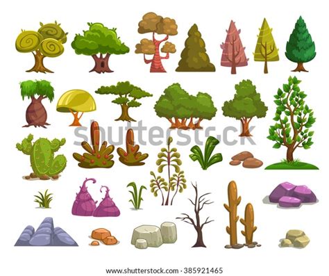 Cartoon Nature Landscape Elements Set Trees Stock Vector Royalty Free