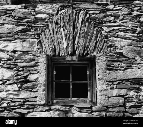 Stone Facade With A Wooden Window Undated Picture Stock Photo Alamy