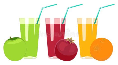 Set Of Fruit Juices Isolated On White Background Apple Juice P Stock