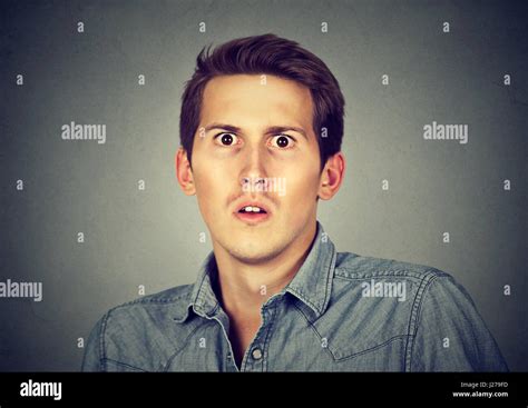 Closeup Scared Frightened Young Man Stock Photo Alamy