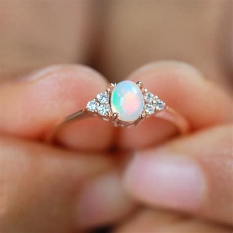 Opal Engagement Ring Rose Gold Dainty Opal Gold Ring For Etsy Canada
