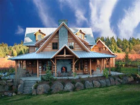 The log home also has a wrap around porch and cathedral ceilings in its design. Log Cabin Homes Inside Log Cabin Home with Wrap around ...