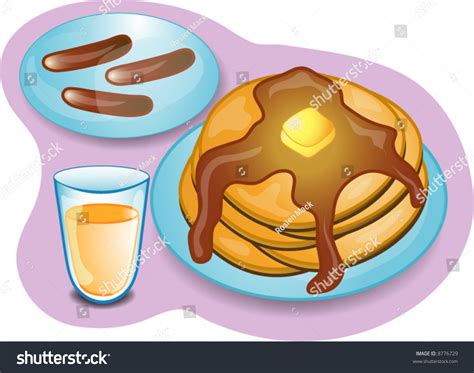 Illustration Complete Breakfast Pancakes Sausage Orange Stock Vector