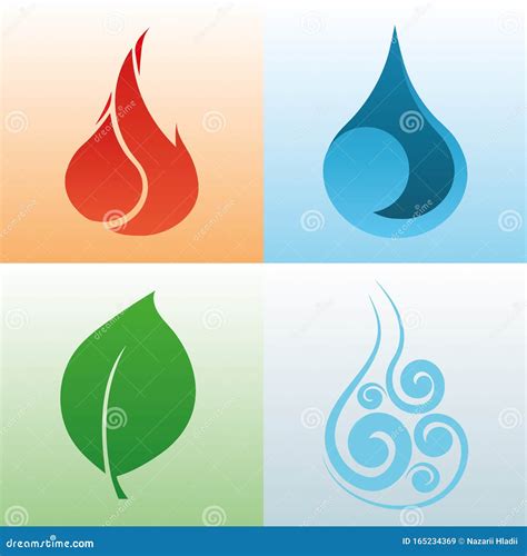 Cuatro Elementos Naturales Tierra Agua Aire Y Fuego Vector