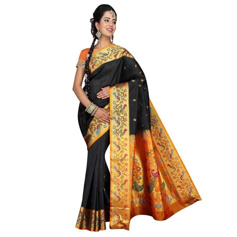 Buy Mahila Silks Black Traditional Paithani Sarees Online