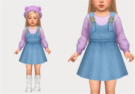 Denim Overall Dress Casteru Sims 4 Toddler Sims 4 Cc Kids Clothing