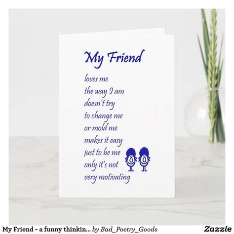 My Friend A Funny Thinking Of You Poem Card Zazzle You Poem