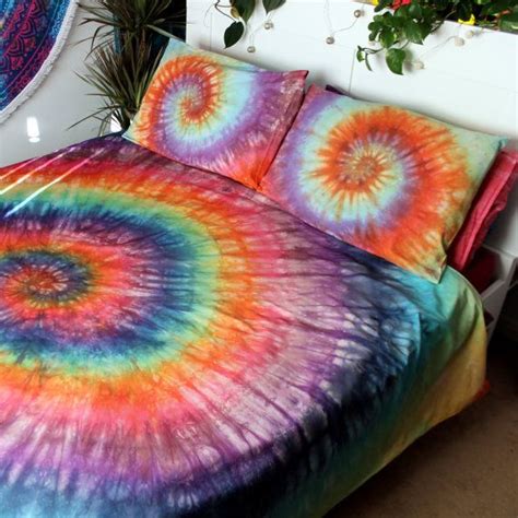 Hand Dyed Rainbow Tie Dye Duvet Cover And 2 Pillow Cases 100 Cotton