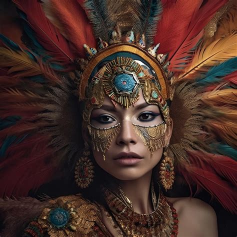 Premium Ai Image A Woman With A Feather Headdress And A Headdress Is