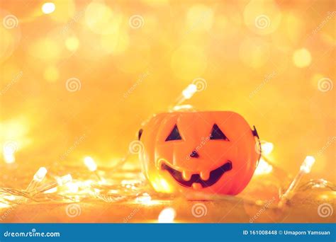 Jack O Lantern Halloween Pumpkin Bright With Bokeh Effect Background