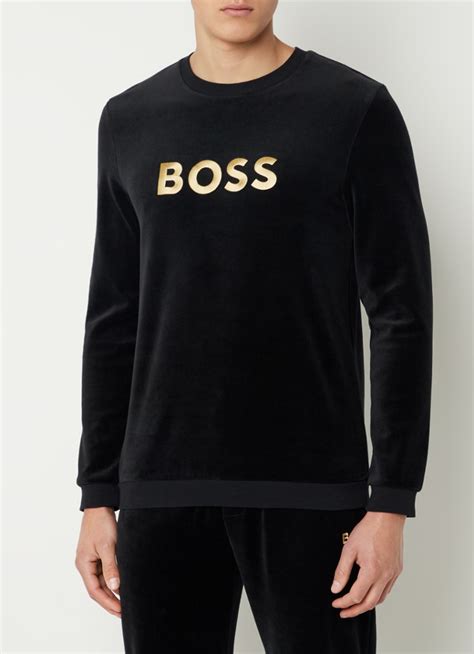 Hugo Boss Velour Sweater Van Fluweel Met Logoborduring • Zwart • De Bijenkorf