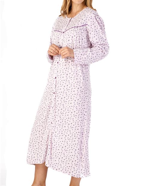 Nightdress Ladies Floral Button Down Long Sleeve Cotton Nightgown Slenderella Ebay