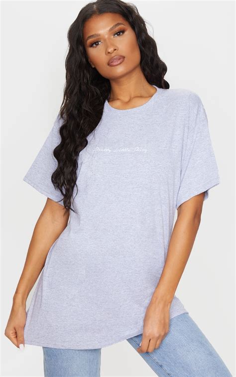 prettylittlething slogan grey oversized t shirt prettylittlething aus