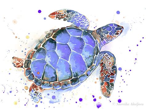 Purple Sea Turtle Watercolor Painting Print By Slaveika Etsy Uk