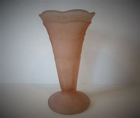 antique vintage frosted look pink glass vase art deco style etsy