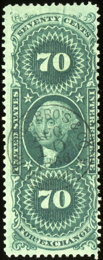 R65c 70c Foreign Exchange Green Perforated Us Civil War Revenue