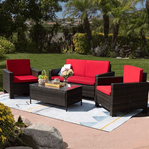 Walnew 4 Piece Wicker Outdoor Patio Conversation Set With Cushions