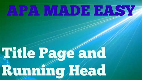 Title Page And Running Head Youtube