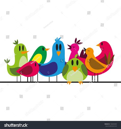 Vector Cute Cartoon Group Of Different Birds On A Cable 150403394