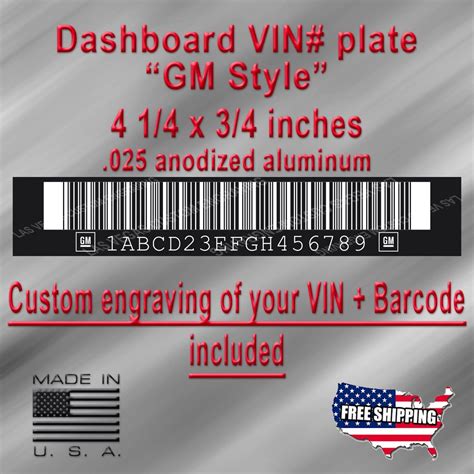 Dashboard Windshield Vin Plate With Barcode Gm Style Vehicle