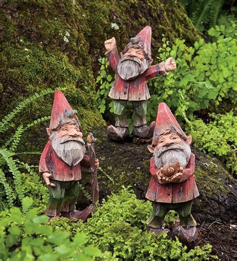 Set Of 3 Painted Woodland Gnomes Plowhearth