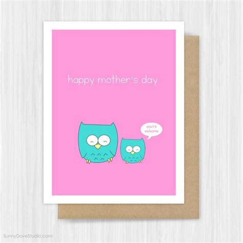 Mothers Day Card Happy Mothers Day For Mom Mother Mum Funny Cute Owl Pun Handmade Greeting