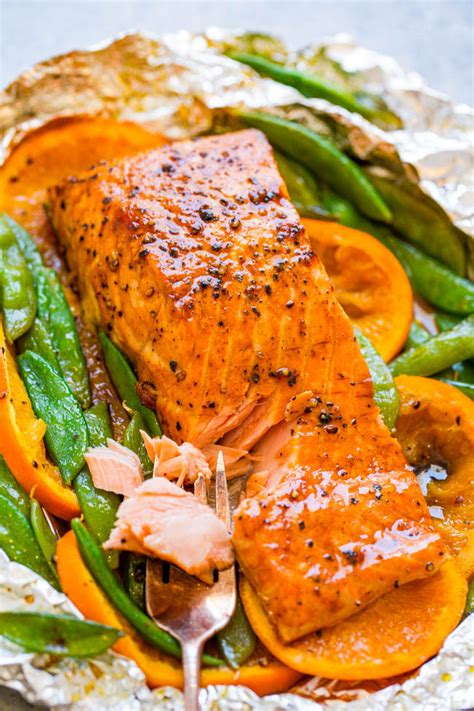 Pack the foil up tight so the salmon can steam and cook up nicely. Foil Pack Orange Molasses Salmon - Averie Cooks