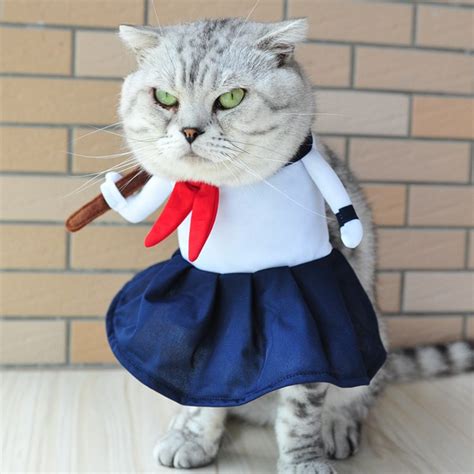 Funny Dog Cat Costumes High School Uniform Cosplay Suit