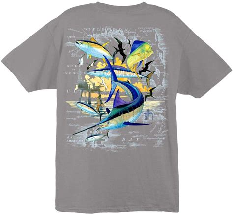 Guy Harvey Oil Rig Collage Mens Back Print Tee W Pocket In White Or