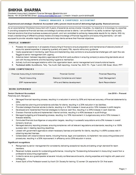 Chartered Accountant Sample Best Resume Format