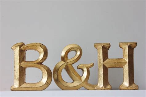 2 Gold Letters And Ampersand Resin Vintage Style Gold Leaf Painted