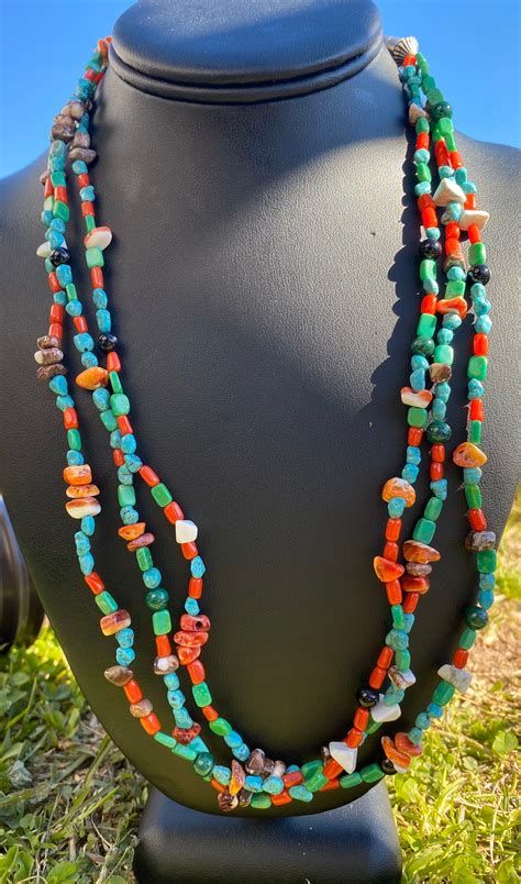 Navajo Turquoise 3 Strand Multi Stone Bead Treasure Necklace Etsy