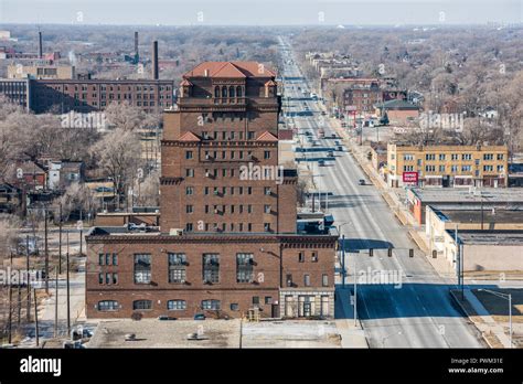 Aerial View Of Buildings In Downtown Gary Stock Photo Alamy