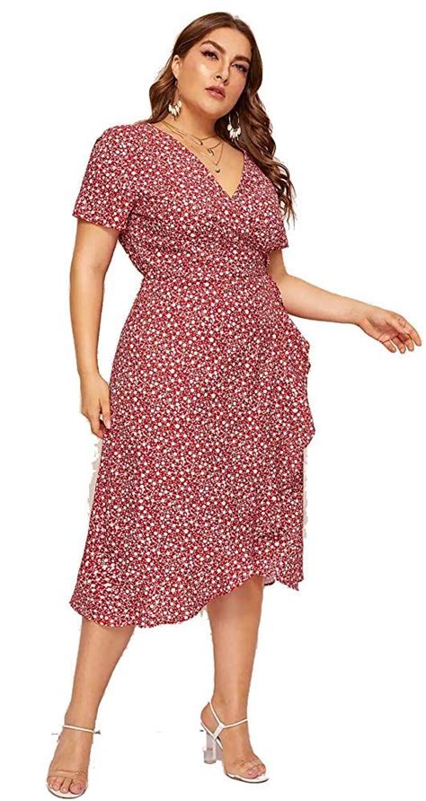 Milumia Women Plus Size Vintage Floral Boho Wrap V Neck Maxi Dress